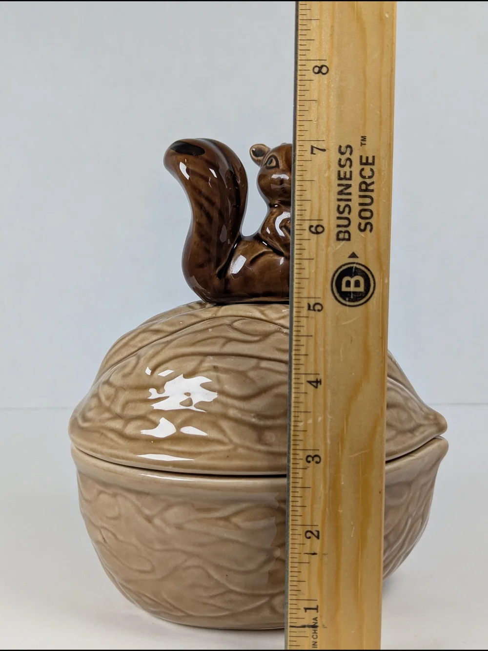 Vintage MCM Ceramic Squirrel on Walnut Acorn Candy Nut Dish Bowl